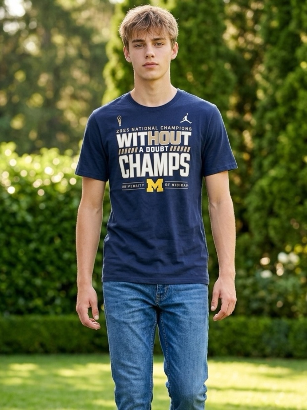NWT NIKE Navy Blue Univ of Michigan 2023 Basketball Champions T-Shirt - Size XXL